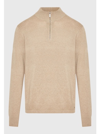 half-zip πλεκτή μπλούζα με waffle weaving pattern