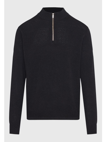 half-zip πλεκτή μπλούζα με waffle weaving pattern