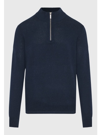 half-zip πλεκτή μπλούζα με waffle weaving pattern