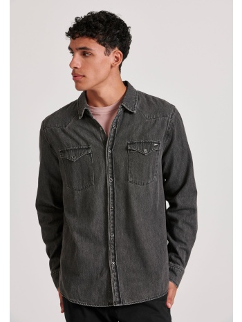 ανδρικό denim πουκάμισο με washed effects