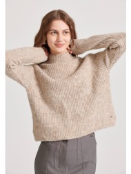 wool blend πλεκτή μπλούζα με ψηλή λαιμόκοψη