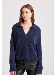 v-neck σενίλ πουλόβερ με ...