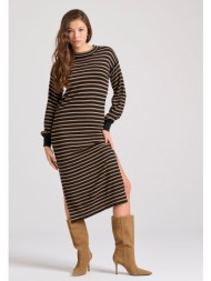 μάξι ριγέ πλεκτό φόρεμα από μαλλί και κασμίρ