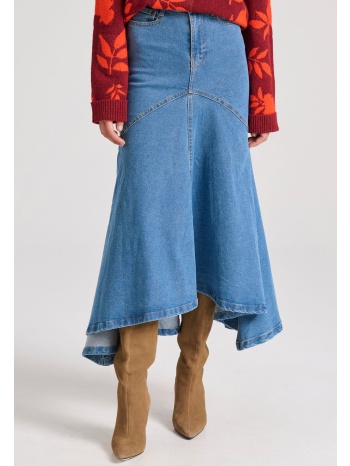maxi denim φούστα με ασύμμετρο τελείωμα