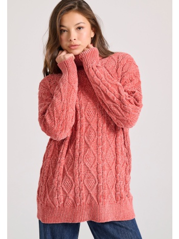 loose fit σενίλ πουλόβερ ζιβάγκο με σχέδιο στην πλέξη