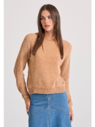 σενίλ πουλόβερ με στρογγυλή λαιμόκοψη