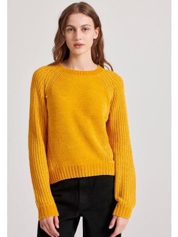 σενίλ πουλόβερ με στρογγυλή λαιμόκοψη