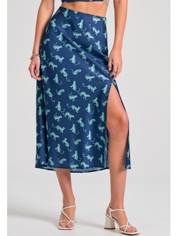 μίντι εμπριμέ φούστα με άνοιγμα στο πλάι