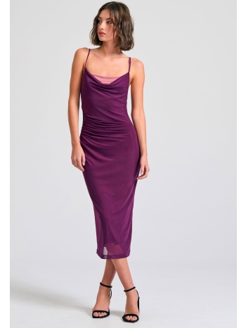 μίντι ντραπέ φόρεμα με τούλι