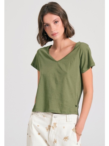 γυναικείο βαμβακερό t-shirt με άνοιγμα v