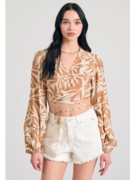 εμπριμέ μακρυμάνικη κρουαζέ μπλούζα