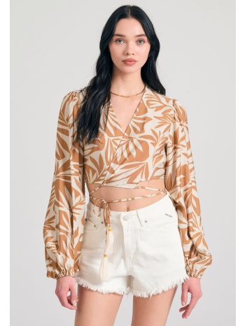 εμπριμέ μακρυμάνικη κρουαζέ μπλούζα