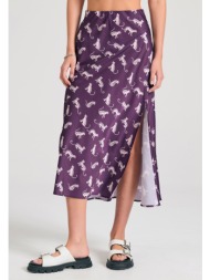 μίντι εμπριμέ φούστα με άνοιγμα στο πλάι