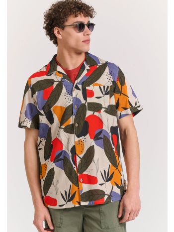 relaxed fit linen blend φλοράλ πουκάμισο