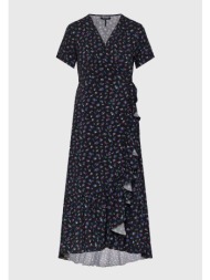 μίντι εμπριμέ κρουαζέ φόρεμα με βολάν