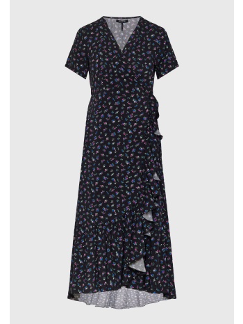 μίντι εμπριμέ κρουαζέ φόρεμα με βολάν