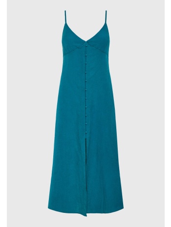 linen blend μίντι φόρεμα με ανοιχτή πλάτη