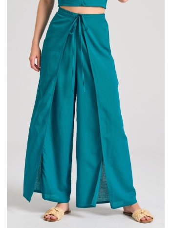 linen blend wide leg παντελόνα με ελαστική μέση