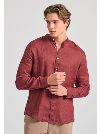 garment dyed λινό πουκάμισο με λαιμό mao