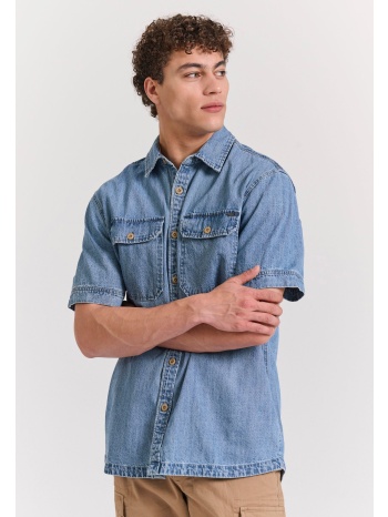overshirt denim πουκάμισο με τσέπες στο στήθος