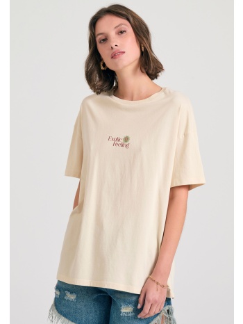 γυναικείο loose fit t-shirt με exotic τύπωμα στην πλάτη