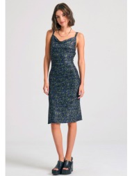 εμπριμέ μίντι φόρεμα από τούλι με ανοιχτή πλάτη