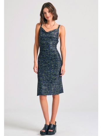 εμπριμέ μίντι φόρεμα από τούλι με ανοιχτή πλάτη