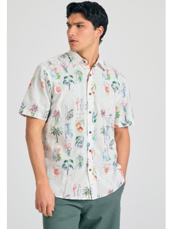 relaxed linen blend πουκάμισο με tropical print