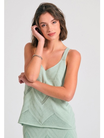γυναικείο πλεκτή αμάνικη μπλούζα σε ζακάρ ύφανση