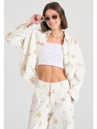 oversized γυναικείο τζιν μπουφάν με κέντημα