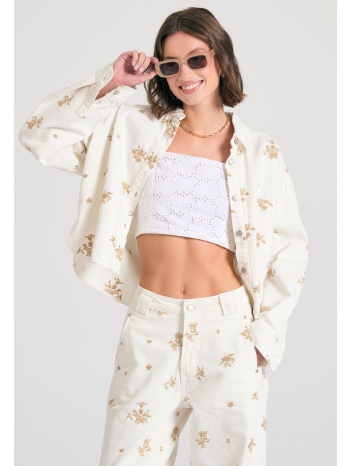 oversized γυναικείο τζιν μπουφάν με κέντημα