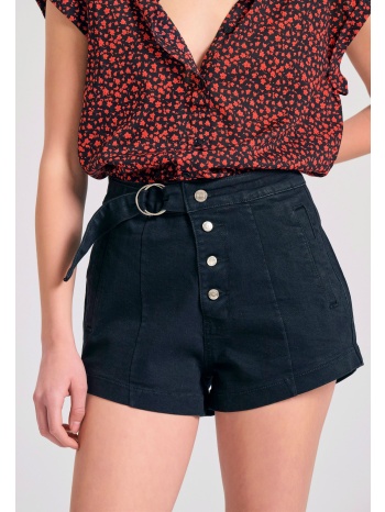 γυναικείο τζιν σορτς με διακοσμητική ζώνη με κρίκους