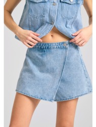 γυναικείο τζιν σκορτ με πλαϊνό κούμπωμα