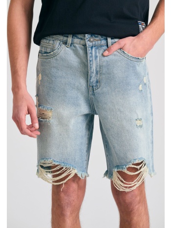 comfort fit τζιν βερμούδα με destroyed effects