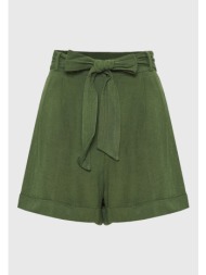 loose fit linen blend σορτς με πιέτες και ζώνη