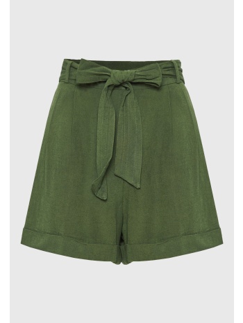 loose fit linen blend σορτς με πιέτες και ζώνη