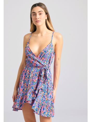 φλοράλ κρουαζέ μίνι φόρεμα με βολάν