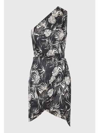 off-shoulder εμπριμέ φόρεμα με πλαϊνό δέσιμο