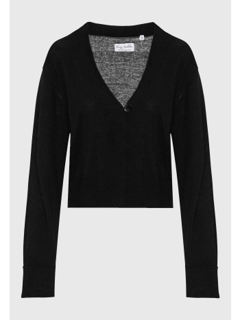 linen blend πλεκτή ζακέτα με διακοσμητικό κουμπί