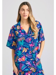 γυναικείο oversized πουκάμισο με tropical τύπωμα