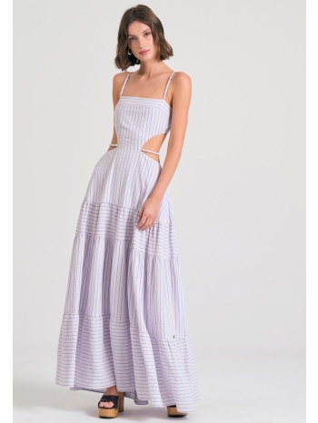 μάξι ριγέ φόρεμα με cut out λεπτομέρειες