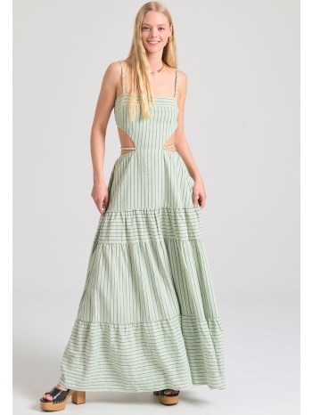 μάξι ριγέ φόρεμα με cut out λεπτομέρειες