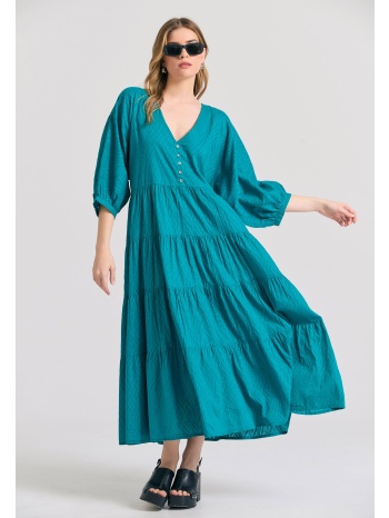 loose fit σεμιζιέ φόρεμα με βολάν σε ζακάρ ύφανση