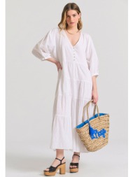 loose fit σεμιζιέ φόρεμα με βολάν σε ζακάρ ύφανση