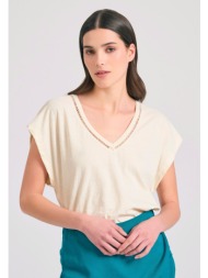 γυναικείο linen blend μονόχρωμο t-shirt