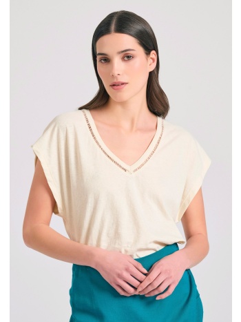 γυναικείο linen blend μονόχρωμο t-shirt