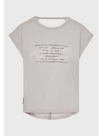 γυναικείο t-shirt με τύπωμα text artwork και ανοιχτή πλάτη