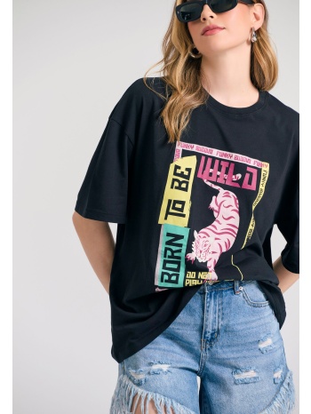 loose fit μακρύ t-shirt με frame τύπωμα στο στήθος