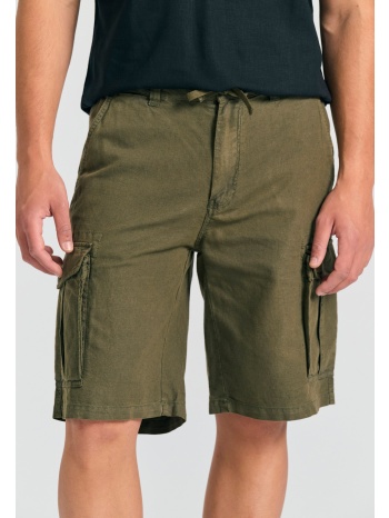 loose fit linen blend cargo βερμούδα