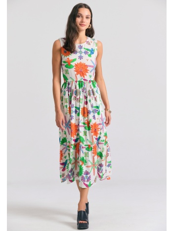 μίντι φόρεμα με exotic τύπωμα και βολάν